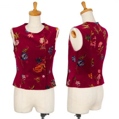 ケンゾーKENZO 花柄ベロアダブルブレストベスト 赤