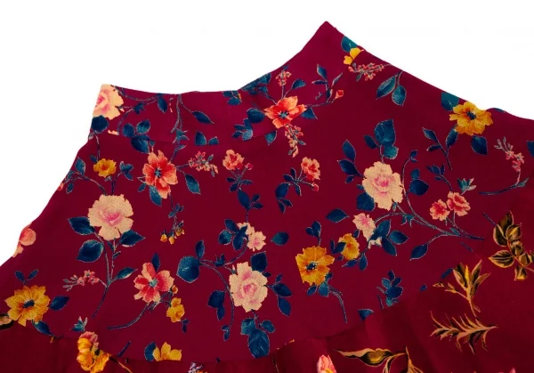 ケンゾーKENZO 花柄異素材切替ベロアフレアスカート 赤38 K-105973_003