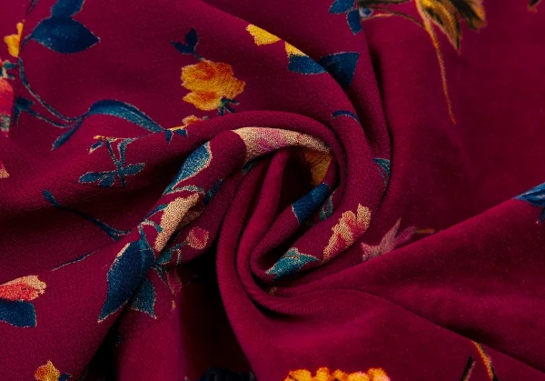 ケンゾーKENZO 花柄異素材切替ベロアフレアスカート 赤38 K-105973_008