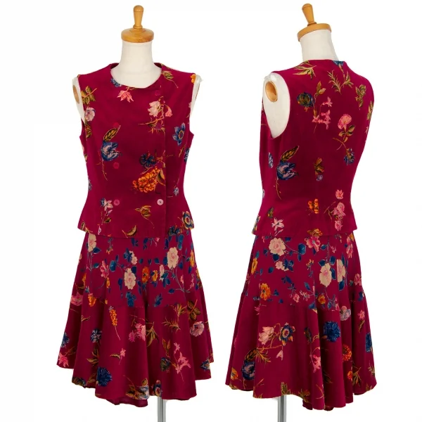 ケンゾーKENZO 花柄ダブルブレストベストセットアップ 赤40・38 K-105974_001