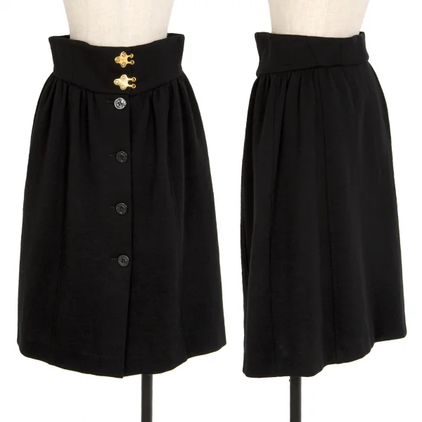 エミリオプッチEMILIO PUCCI ウールフック留め装飾前ボタンストレッチスカート 黒38 K-105980_001