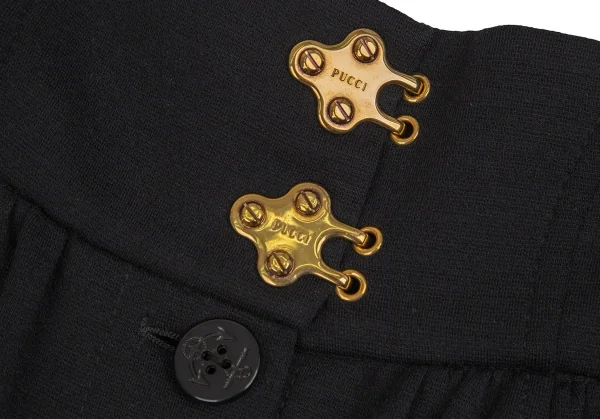 エミリオプッチEMILIO PUCCI ウールフック留め装飾前ボタンストレッチスカート 黒38 K-105980_004