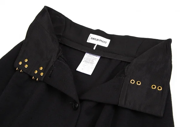 エミリオプッチEMILIO PUCCI ウールフック留め装飾前ボタンストレッチスカート 黒38 K-105980_005