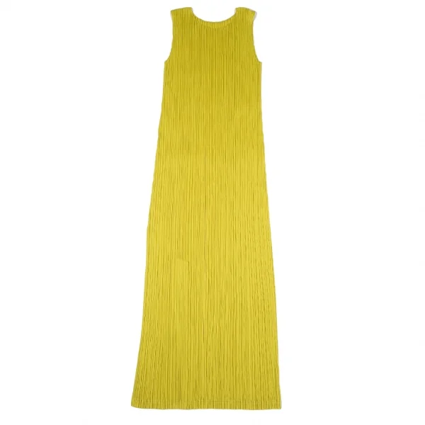 プリーツプリーズPLEATS PLEASE プリーツバックスリットノースリーブマキシワンピース 黄M位 K-106018_002
