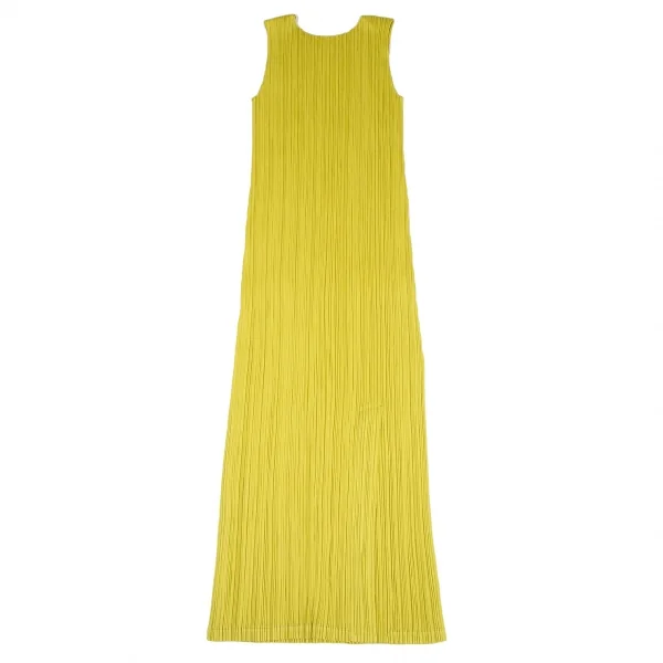 プリーツプリーズPLEATS PLEASE プリーツバックスリットノースリーブマキシワンピース 黄M位 K-106018_006