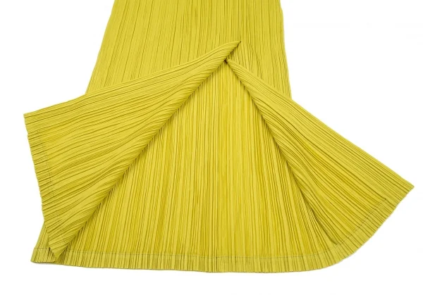 プリーツプリーズPLEATS PLEASE プリーツバックスリットノースリーブマキシワンピース 黄M位 K-106018_008