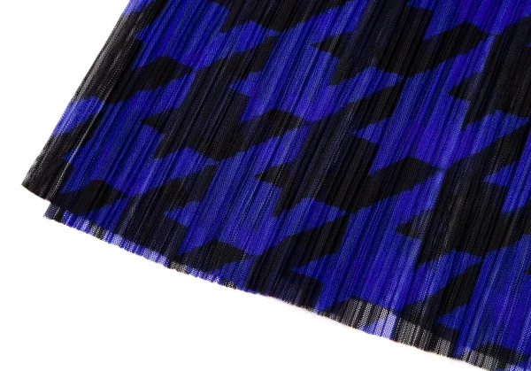 プリーツプリーズPLEATS PLEASE ハウンドトゥースメッシュレイヤードスカート 青黒M位 K-106022_006