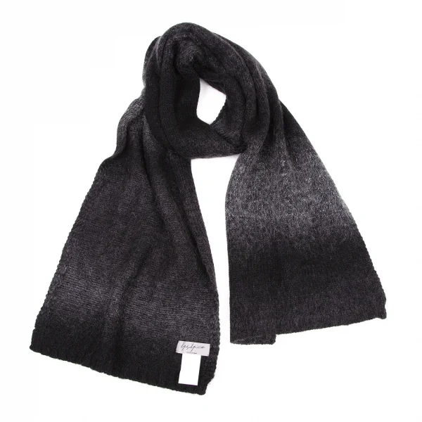 ヨウジヤマモト プールオムYohji Yamamoto POUR HOMME モヘヤ混グラデーションマフラー 黒グレー K-106066_001