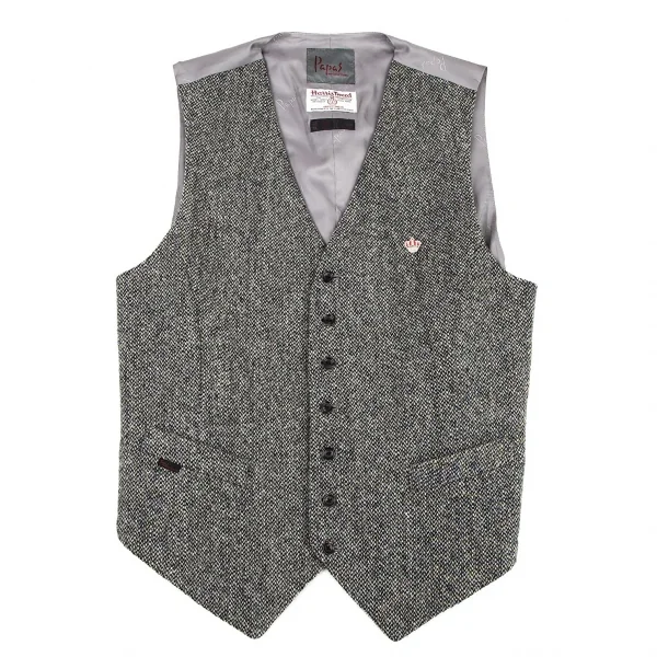 パパスPapas ハリスツイードクラウン刺繍ジレベスト グレー50L K-106081_001