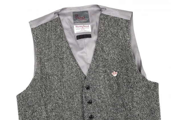 パパスPapas ハリスツイードクラウン刺繍ジレベスト グレー50L K-106081_002