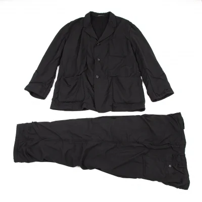 ヨウジヤマモト プールオムYohji Yamamoto POUR HOMME 裏縮絨ウールサージギャザーセットアップスーツ 黒