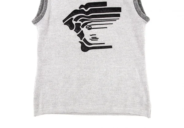 ヴェルサーチスポーツVERSACE PORT メデューサフェイクレザーパッチハイネックノースリーブニット グレーS K-106117_008