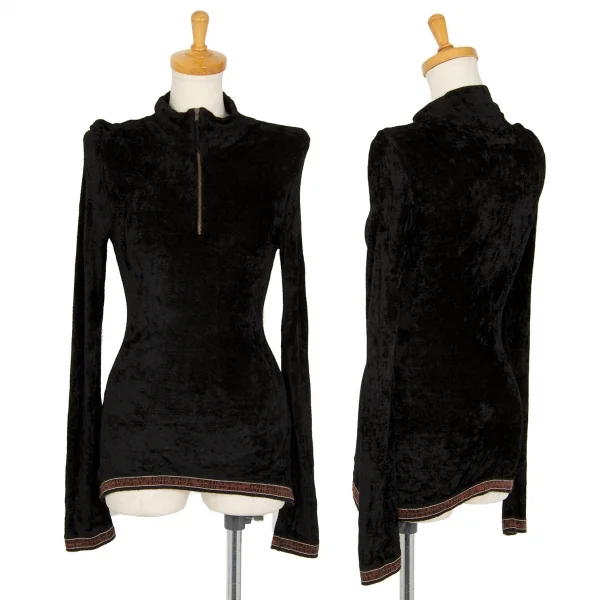 ジャンポールゴルチエ クラシックJean Paul GAULTIER CLASSIQUE クラッシュベロアハーフジップトップス 黒40 K-106123_001