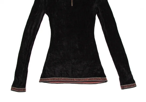 ジャンポールゴルチエ クラシックJean Paul GAULTIER CLASSIQUE クラッシュベロアハーフジップトップス 黒40 K-106123_010