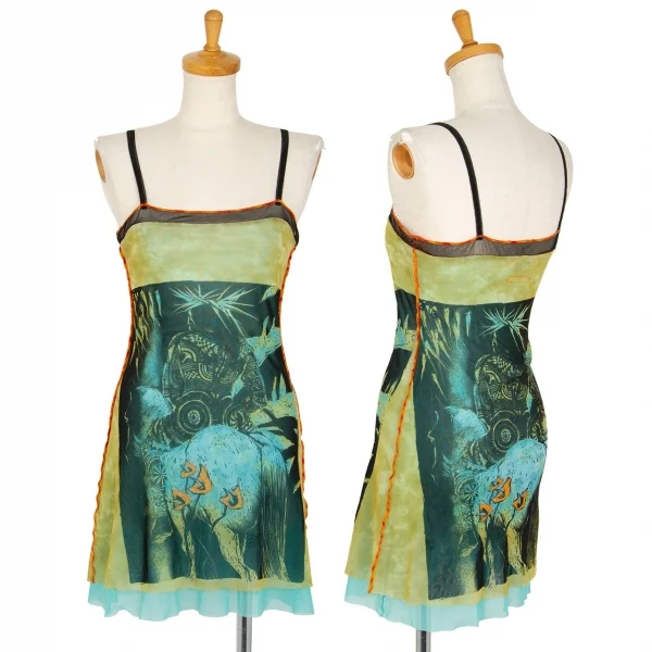 ジャンポールゴルチエ ファムJean Paul GAULTIER FEMME ネイティブプリントパワーネットキャミソールチュニック 黄緑水色40 K-106134_001