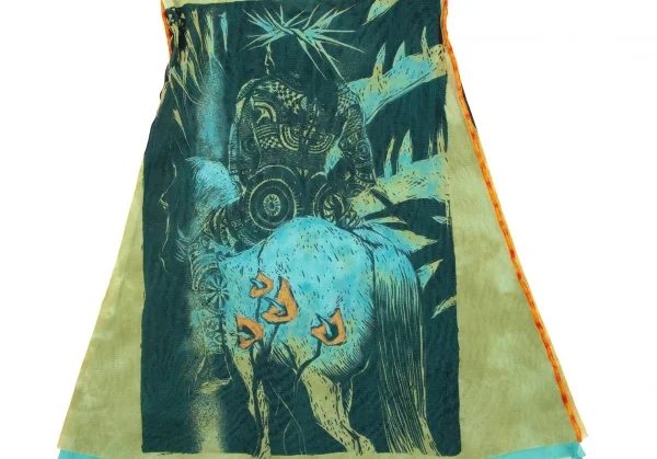 ジャンポールゴルチエ ファムJean Paul GAULTIER FEMME ネイティブプリントパワーネットキャミソールチュニック 黄緑水色40 K-106134_010