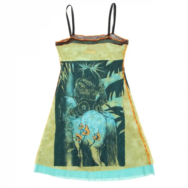 ジャンポールゴルチエ ファムJean Paul GAULTIER FEMME ネイティブプリントパワーネットキャミソールチュニック 黄緑水色40 K-106134_011