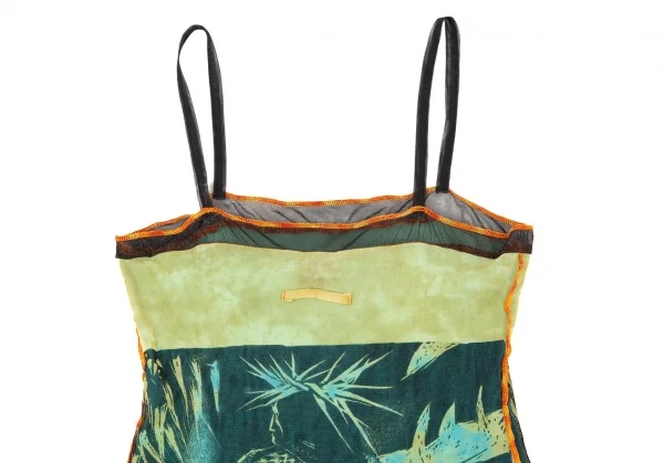 ジャンポールゴルチエ ファムJean Paul GAULTIER FEMME ネイティブプリントパワーネットキャミソールチュニック 黄緑水色40 K-106134_012