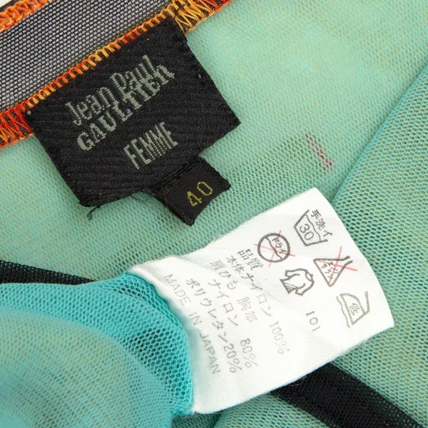 ジャンポールゴルチエ ファムJean Paul GAULTIER FEMME ネイティブプリントパワーネットキャミソールチュニック 黄緑水色40 K-106134_016