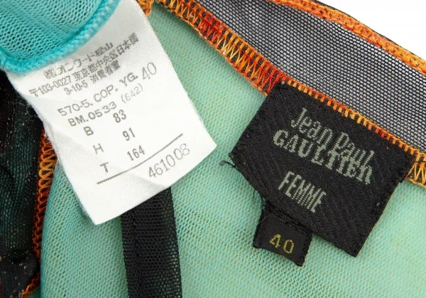 ジャンポールゴルチエ ファムJean Paul GAULTIER FEMME ネイティブプリントパワーネットキャミソールチュニック 黄緑水色40 K-106134_017