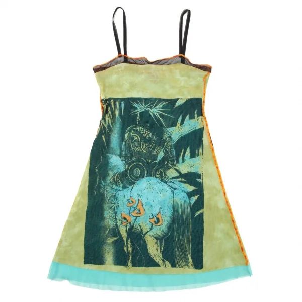 ジャンポールゴルチエ ファムJean Paul GAULTIER FEMME ネイティブプリントパワーネットキャミソールチュニック 黄緑水色40 K-106134_002