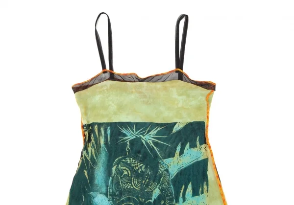 ジャンポールゴルチエ ファムJean Paul GAULTIER FEMME ネイティブプリントパワーネットキャミソールチュニック 黄緑水色40 K-106134_003