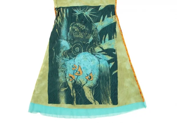 ジャンポールゴルチエ ファムJean Paul GAULTIER FEMME ネイティブプリントパワーネットキャミソールチュニック 黄緑水色40 K-106134_006