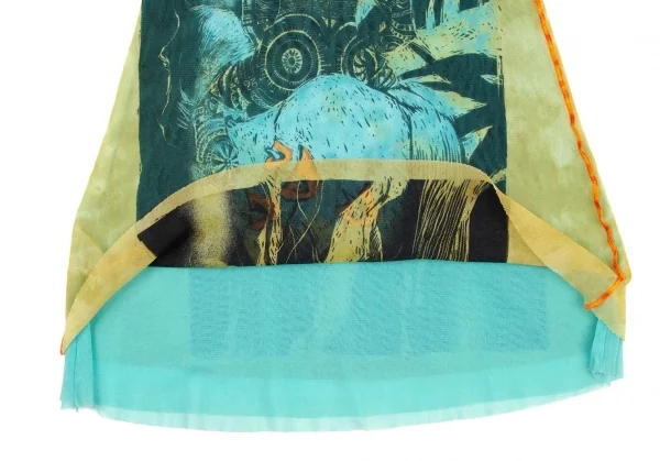 ジャンポールゴルチエ ファムJean Paul GAULTIER FEMME ネイティブプリントパワーネットキャミソールチュニック 黄緑水色40 K-106134_008