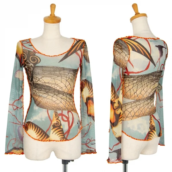 ジャンポールゴルチエ ファムJean Paul GAULTIER FEMME グラフィックプリントパワーネットカットソー 水色オレンジ他40 K-106137_001