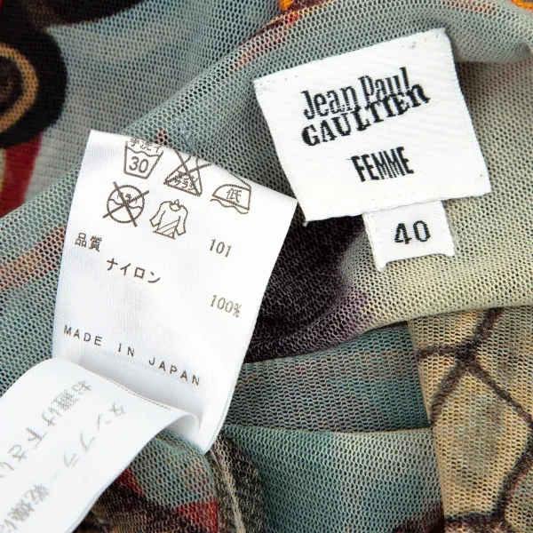 ジャンポールゴルチエ ファムJean Paul GAULTIER FEMME グラフィックプリントパワーネットカットソー 水色オレンジ他40 K-106137_017