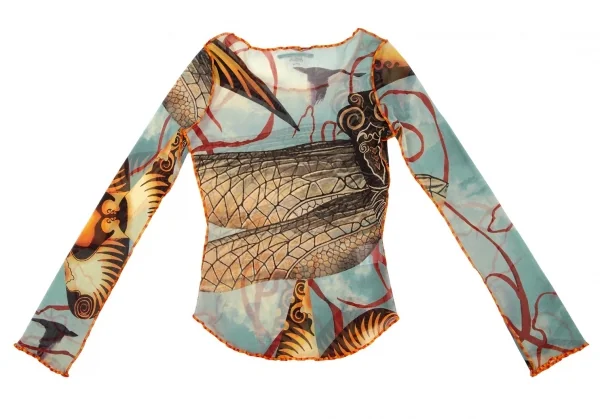 ジャンポールゴルチエ ファムJean Paul GAULTIER FEMME グラフィックプリントパワーネットカットソー 水色オレンジ他40 K-106137_009