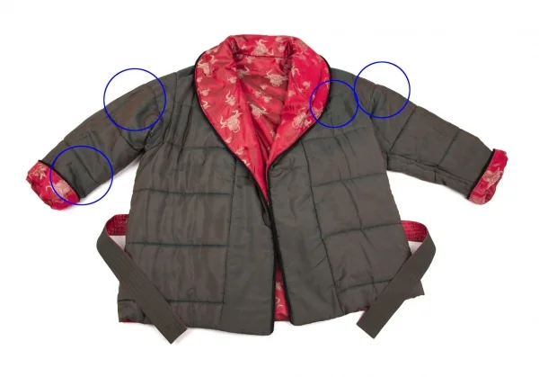 ジャンポールゴルチエ ファムJean Paul GAULTIER FEMME ミノタウロスジャガード中綿ショールカラーチャイナボタンリバーシブルジャケット 赤カーキ40 K-106145_014