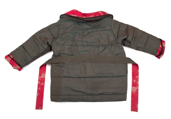 ジャンポールゴルチエ ファムJean Paul GAULTIER FEMME ミノタウロスジャガード中綿ショールカラーチャイナボタンリバーシブルジャケット 赤カーキ40 K-106145_016