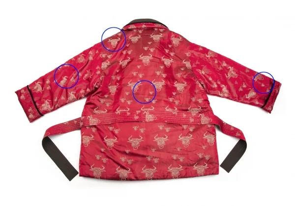 ジャンポールゴルチエ ファムJean Paul GAULTIER FEMME ミノタウロスジャガード中綿ショールカラーチャイナボタンリバーシブルジャケット 赤カーキ40 K-106145_017