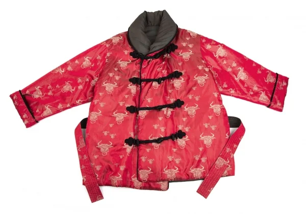 ジャンポールゴルチエ ファムJean Paul GAULTIER FEMME ミノタウロスジャガード中綿ショールカラーチャイナボタンリバーシブルジャケット 赤カーキ40 K-106145_003