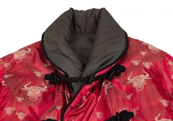 ジャンポールゴルチエ ファムJean Paul GAULTIER FEMME ミノタウロスジャガード中綿ショールカラーチャイナボタンリバーシブルジャケット 赤カーキ40 K-106145_004