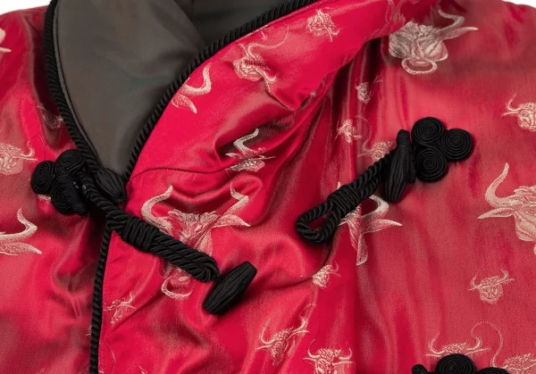 ジャンポールゴルチエ ファムJean Paul GAULTIER FEMME ミノタウロスジャガード中綿ショールカラーチャイナボタンリバーシブルジャケット 赤カーキ40 K-106145_005