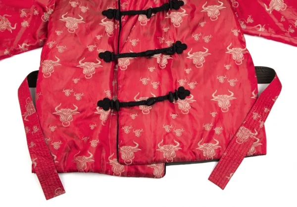 ジャンポールゴルチエ ファムJean Paul GAULTIER FEMME ミノタウロスジャガード中綿ショールカラーチャイナボタンリバーシブルジャケット 赤カーキ40 K-106145_007