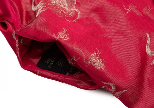 ジャンポールゴルチエ ファムJean Paul GAULTIER FEMME ミノタウロスジャガード中綿ショールカラーチャイナボタンリバーシブルジャケット 赤カーキ40 K-106145_008