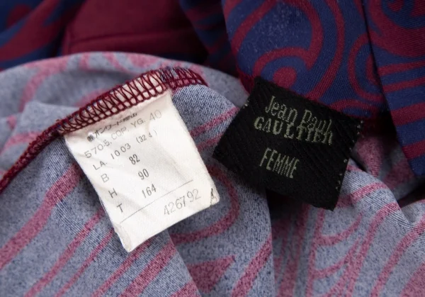 ジャンポールゴルチエ ファムJean Paul GAULTIER FEMME トライバルプリントストレッチマキシワンピース 紺ボルドー40 K-106146_019