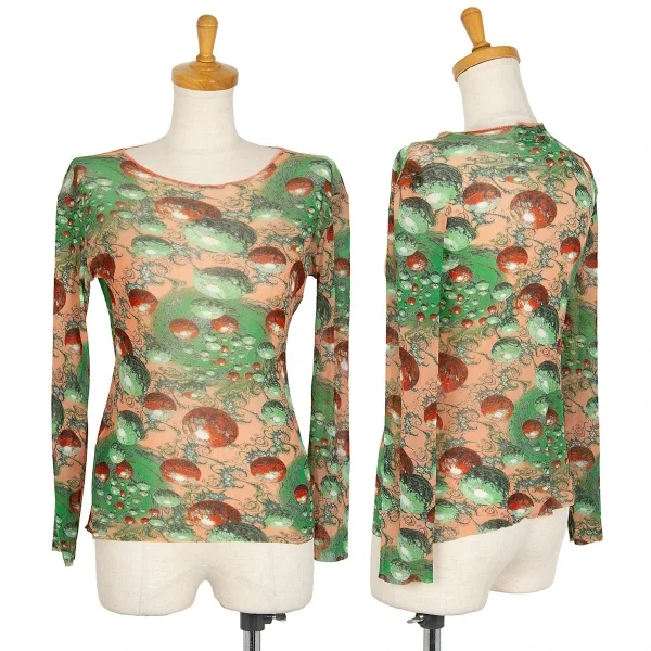 ジャンポールゴルチエ マイユJean Paul GAULTIER MAILLE ボールプリントパワーネットカットソー 40 ピンク緑S K-106153_001