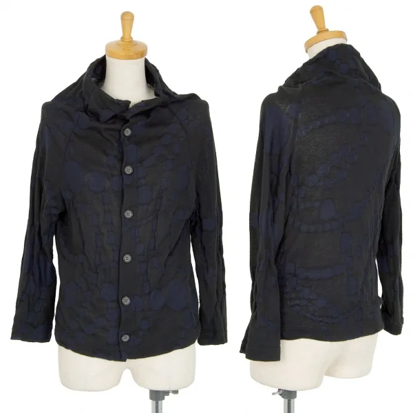 ワイズY's ドット柄織りニットカーディガン 黒紺2 K-106163_001