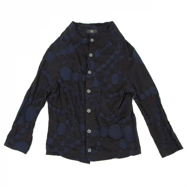 ワイズY's ドット柄織りニットカーディガン 黒紺2 K-106163_002