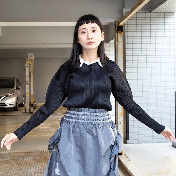 プリーツプリーズPLEATS PLEASE 襟切替バイカラーシャツ 黒3 K-106222_012