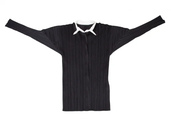 プリーツプリーズPLEATS PLEASE 襟切替バイカラーシャツ 黒3 K-106222_002