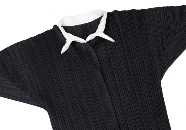 プリーツプリーズPLEATS PLEASE 襟切替バイカラーシャツ 黒3 K-106222_003