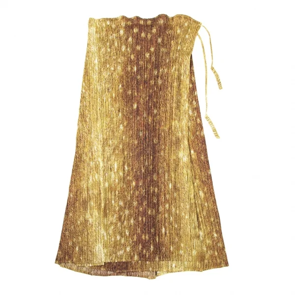 プリーツプリーズPLEATS PLEASE 毛皮プリントラップスカート 茶3 (K