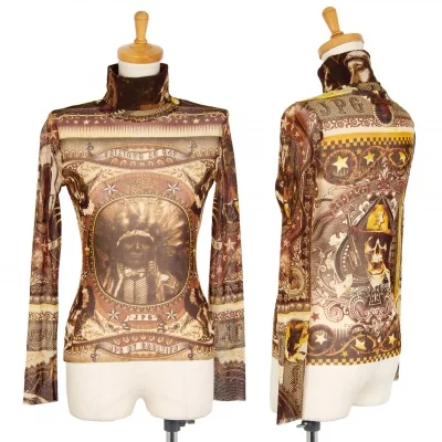 ジャンポールゴルチエJean Paul GAULTIER PARIS インディアングラフィックプリントパワーネットハイネックカットソー