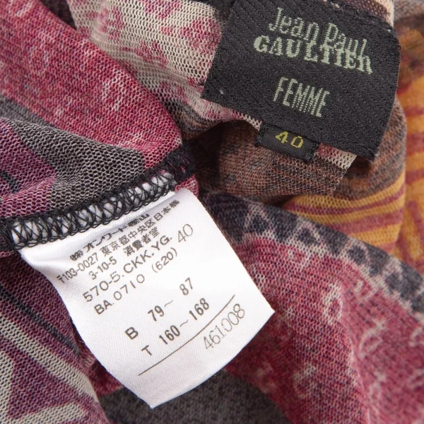 ジャンポールゴルチエ ファムJean Paul GAULTIER FEMME ニット切替ネイティブボーダーパワーネットハイネックカットソー マルチ40 K-106320_017