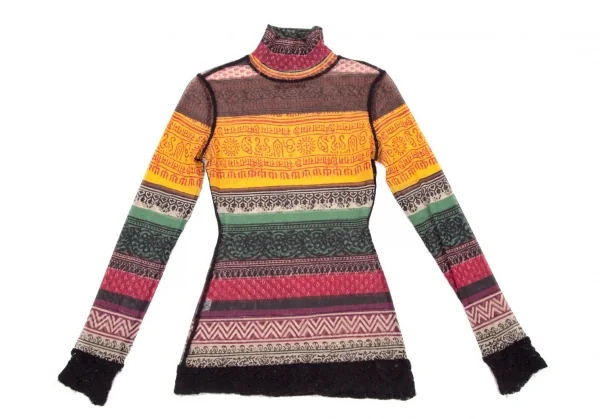 ジャンポールゴルチエ ファムJean Paul GAULTIER FEMME ニット切替ネイティブボーダーパワーネットハイネックカットソー マルチ40 K-106320_002